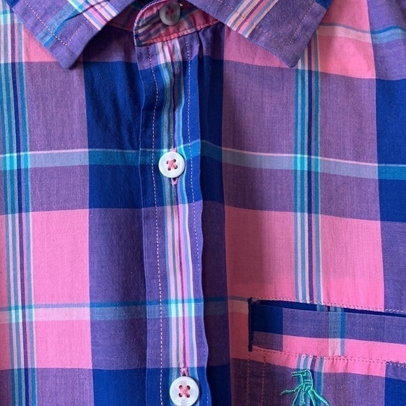 Penguin Original Classic Fit Pink Plaid Short Sleeve Shirt Size Medium - Picture 7 of 16